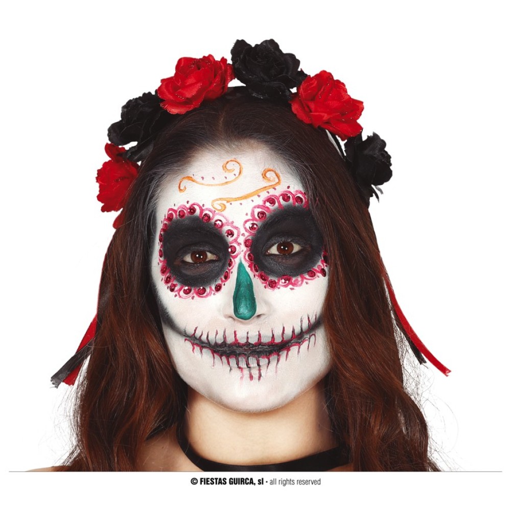 Στέκα haloween με μαύρα και κόκκινα λουλούδια Στέκα haloween με μαύρα και κόκκινα λουλούδια