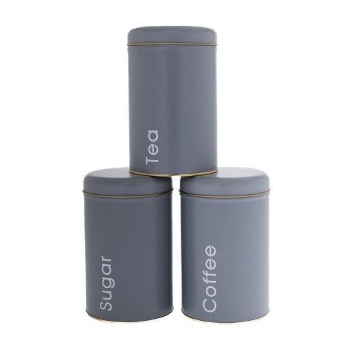 Σετ γκρι μεταλλικά κουτιά Sugar Coffee Tea 10X16cm Σετ γκρι μεταλλικά κουτιά Sugar Coffee Tea 10X16cm