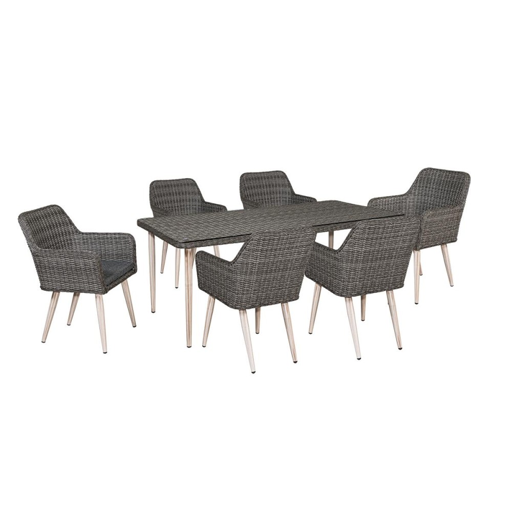 Grigio τραπεζαρία 7 τεμάχια wicker με σκελετό αλουμινίου σε γκρι λευκό χρώμα