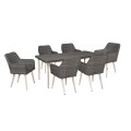 Grigio τραπεζαρία 7 τεμάχια wicker με σκελετό αλουμινίου σε γκρι λευκό χρώμα