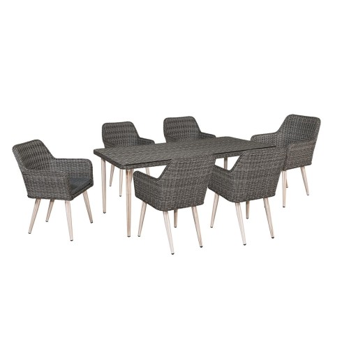 Grigio τραπεζαρία 7 τεμάχια wicker με σκελετό αλουμινίου σε γκρι λευκό χρώμα
