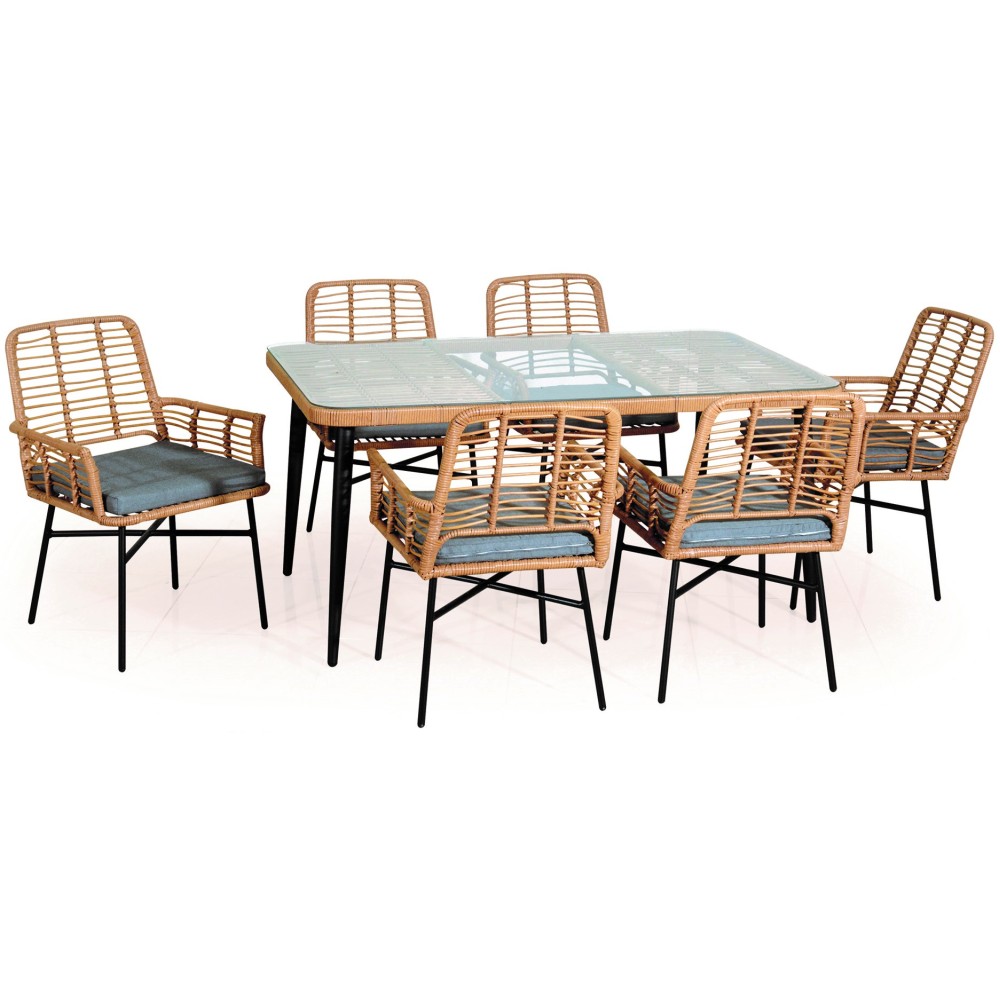 Rose set τραπεζαρία κήπου μεταλλική wicker σετ 7 τεμάχια Rose set τραπεζαρία κήπου μεταλλική wicker σετ 7 τεμάχια