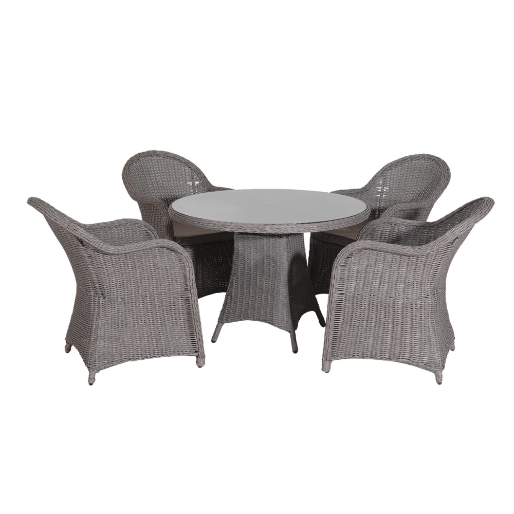 Round set τραπεζαρία κήπου wicker γκρι χρώμα σετ 5 τεμάχια