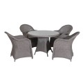 Round set τραπεζαρία κήπου wicker γκρι χρώμα σετ 5 τεμάχια