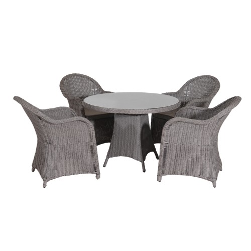 Round set τραπεζαρία κήπου wicker γκρι χρώμα σετ 5 τεμάχια 