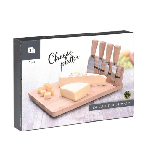 Σετ τυριού βάση bamboo με 4 μαχαίρια Σετ τυριού βάση bamboo με 4 μαχαίρια