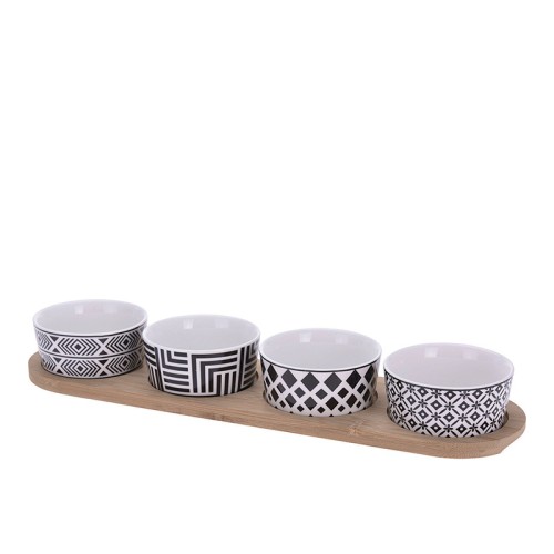 Ορντεβίερα με 4 κεραμικά μπολ βάση bamboo διαμ.22.5cm Ορντεβίερα με 4 κεραμικά μπολ βάση bamboo διαμ.22.5cm