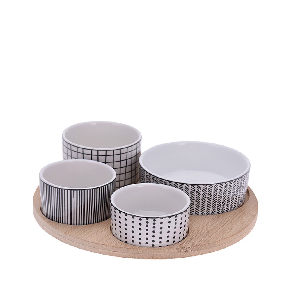 Ορντεβίερα με 4 κεραμικά μπολ βάση bamboo διαμ.22.5cm Ορντεβίερα με 4 κεραμικά μπολ βάση bamboo διαμ.22.5cm
