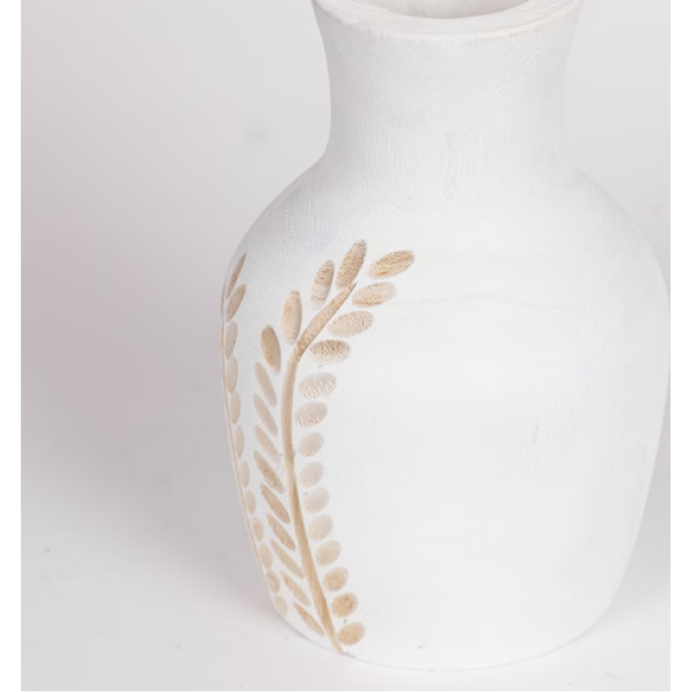 Βάζο ξύλινο λευκό φυσικό 15x15x25cm
