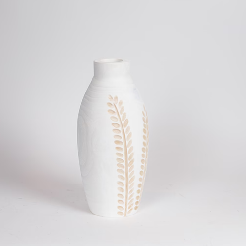 Βάζο ξύλινο λευκό φυσικό 13x13x30cm