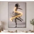 Πίνακας μπαλαρίνα με led φως σε τυπωμένο καμβά με κορνίζα ασημί