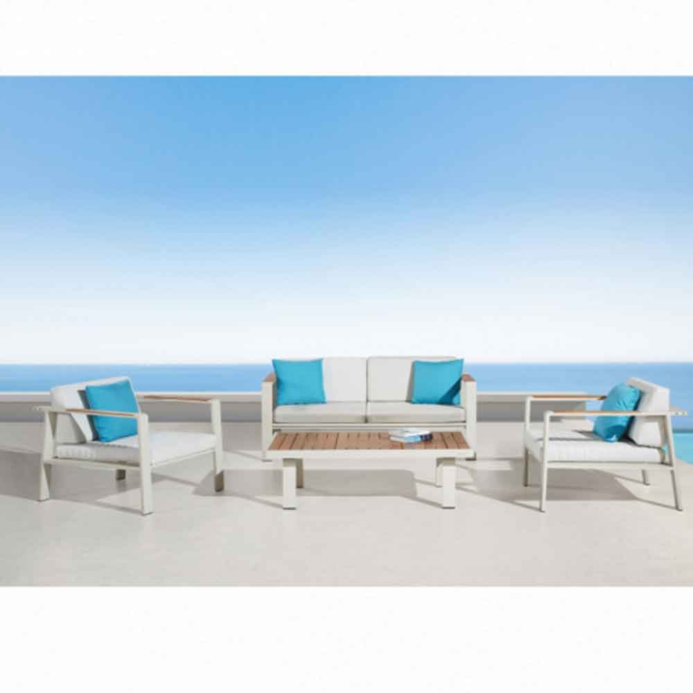 Nofi 2 set σαλόνι με διθέσιο καναπέ λευκό αλουμίνιο και teak Nofi 2 set σαλόνι με διθέσιο καναπέ λευκό αλουμίνιο και teak