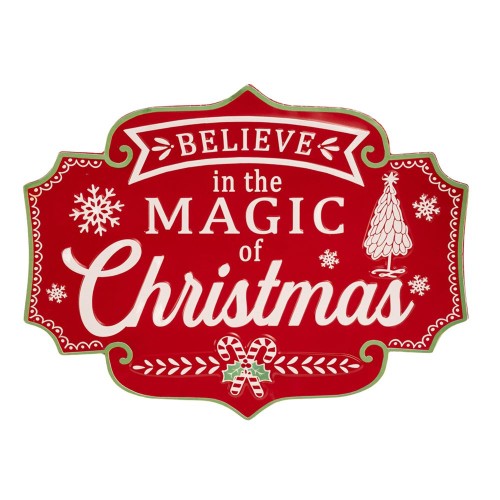 Κόκκινη μεταλλική ταμπέλα Magic Christmas 61X46cm