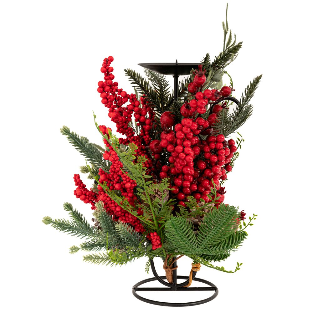 Πράσινο κηροπήγιο με κόκκινα berries και κουκουνάρια 33εκ. Πράσινο κηροπήγιο με κόκκινα berries και κουκουνάρια 33εκ.