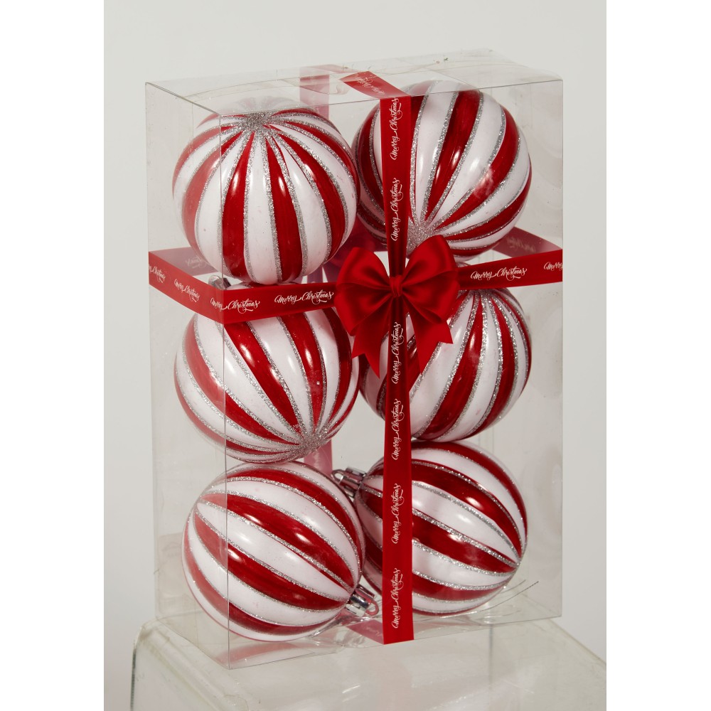 Σετ πλαστικές μπάλες 8cm candy κόκκινο λευκό 6 τεμάχια Σετ πλαστικές μπάλες 8cm candy κόκκινο λευκό 6 τεμάχια