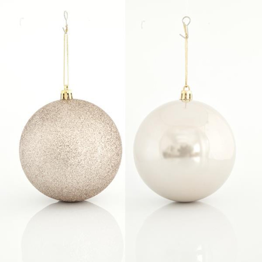 Μπάλα 10cm εκρού ΣΕΤ 6τεμ 2 περλέ και 2 glitter Μπάλα 10cm εκρού ΣΕΤ 6τεμ 2 περλέ και 2 glitter