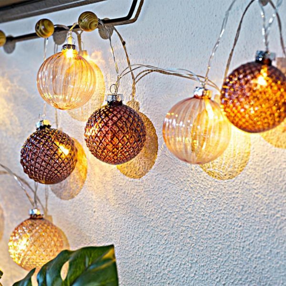 Σειρά 10 LED θερμό με ροζ γυάλινες μπάλες Σειρά 10 LED θερμό με ροζ γυάλινες μπάλες