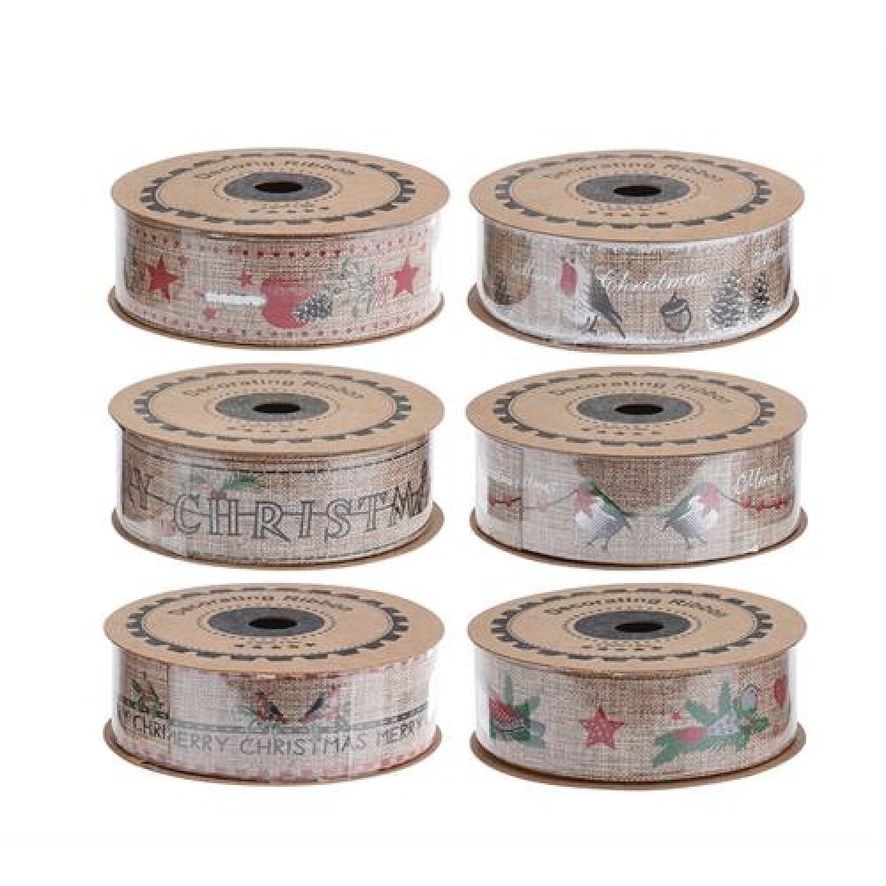 Κορδέλα 2.5cm x 5μ, γιούτα & χρυσά print 6 σχέδια Κορδέλα 2.5cm x 5μ, γιούτα & χρυσά print 6 σχέδια