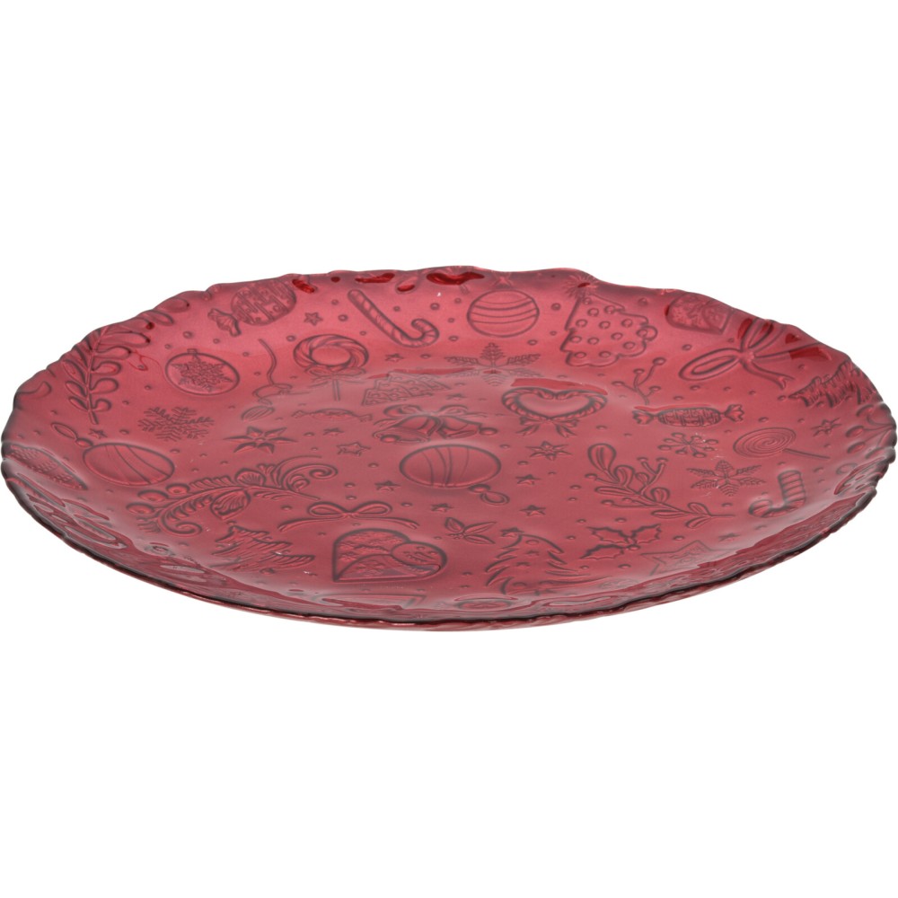 Πιατέλα γυάλινη κόκκινη 32εκ.