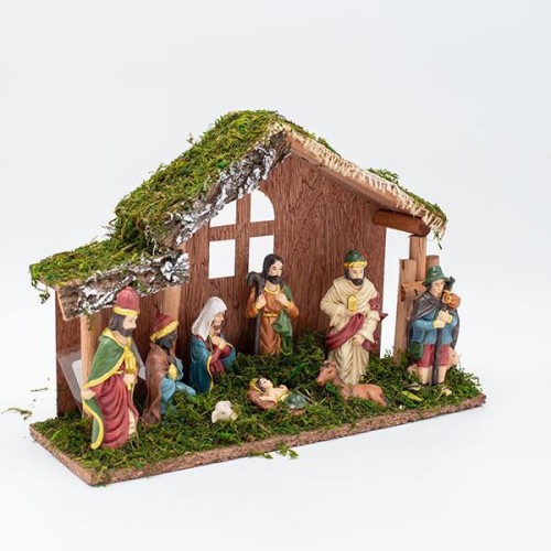 Φάτνη ξύλινη με φιγούρες resin 9 τεμάχια 30x10x20cm Φάτνη ξύλινη με φιγούρες resin 9 τεμάχια 30x10x20cm
