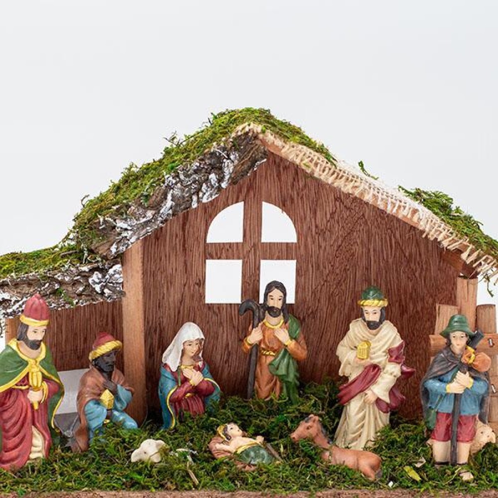 Φάτνη ξύλινη με φιγούρες resin 9 τεμάχια 30x10x20cm Φάτνη ξύλινη με φιγούρες resin 9 τεμάχια 30x10x20cm