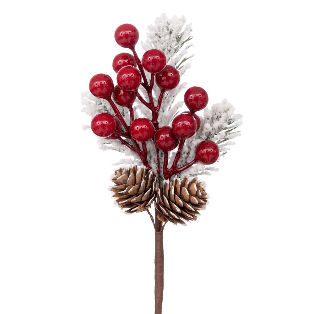 Κλαδί χιονισμένο με berries και κουκουνάρια 24εκ