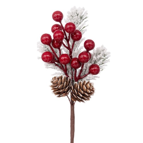 Κλαδί χιονισμένο με berries και κουκουνάρια 24εκ