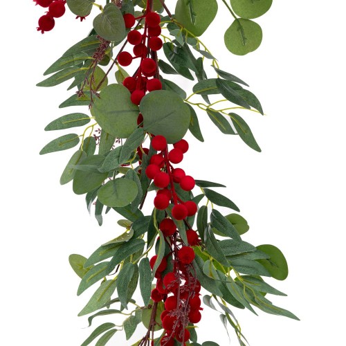 Γιρλάντα πράσινη με βελούδινα κόκκινα berries 174εκ Γιρλάντα πράσινη με βελούδινα κόκκινα berries 174εκ