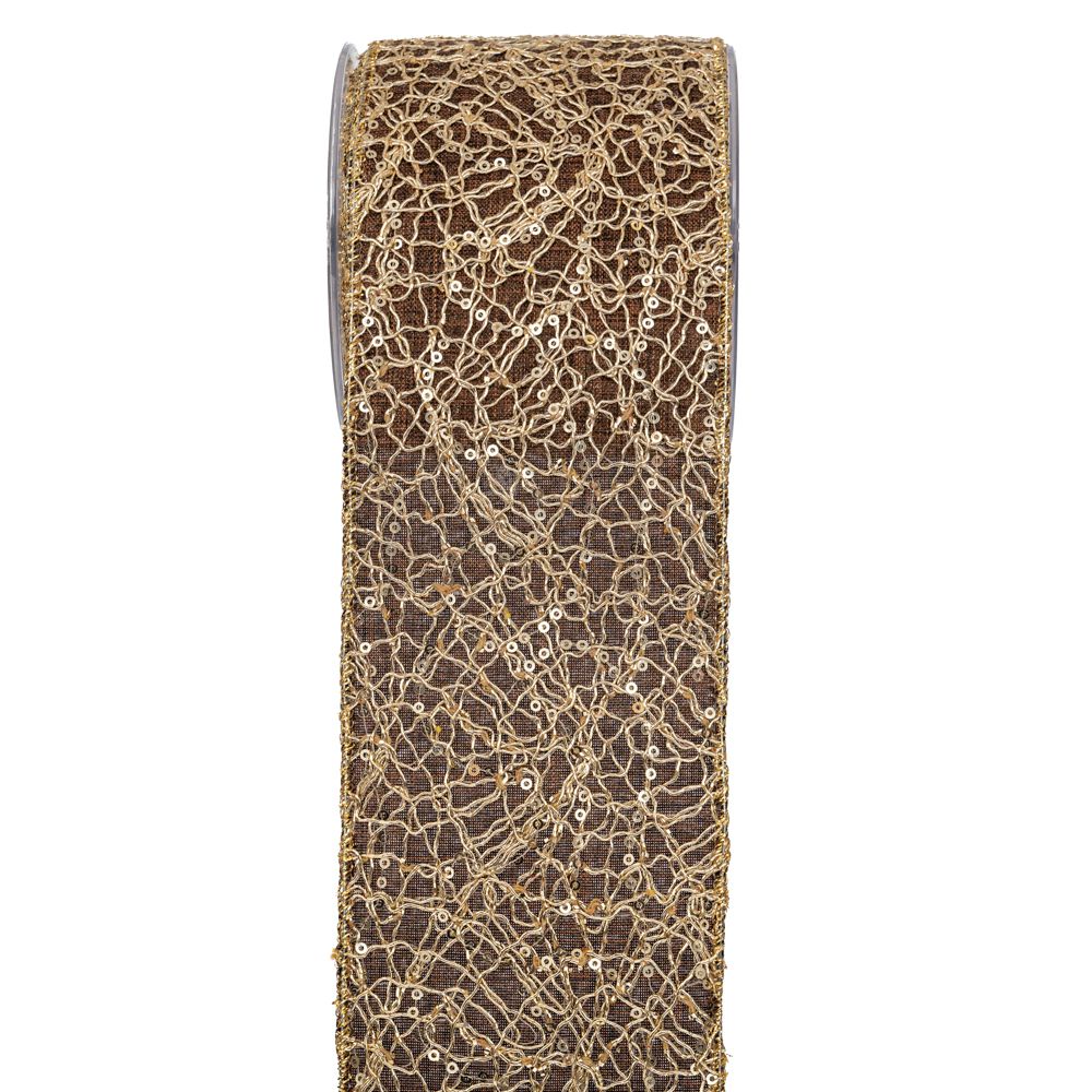 Κορδέλα Καφέ - Χρυσό Λαβύρινθος 10cm x 4,5m