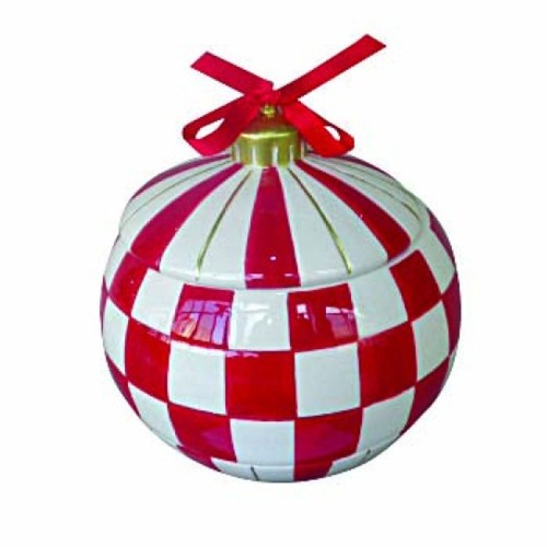 Μπισκοτιέρα Μπάλα Χριστουγέννων Κόκκινη ριγέ 18x17.5x18cm. Μπισκοτιέρα Μπάλα Χριστουγέννων Κόκκινη ριγέ 18x17.5x18cm.