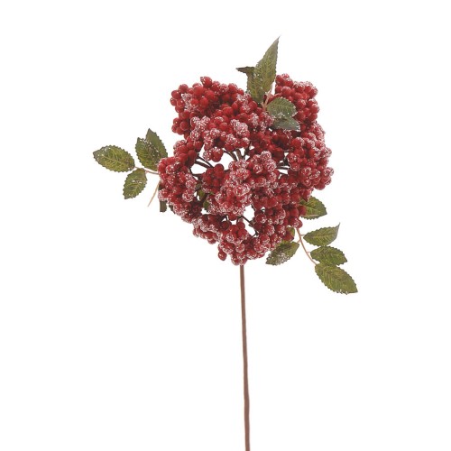 Κλαδί 28εκ με κόκκινα χιονισμένα berries και φύλλα 