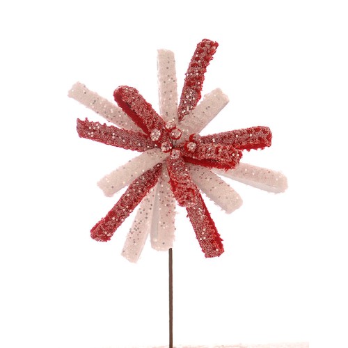 Λουλούδι κόκκινο/λευκό με γλίτερ 45εκ