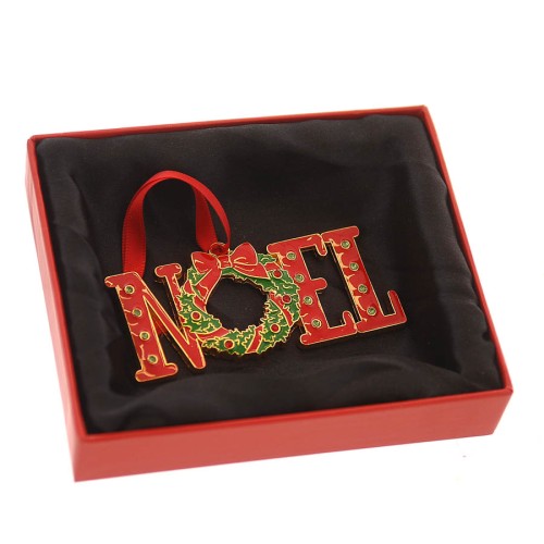 Γούρι κρεμαστό κόκκινο/πράσινο NOEL με στεφάνι 9εκ