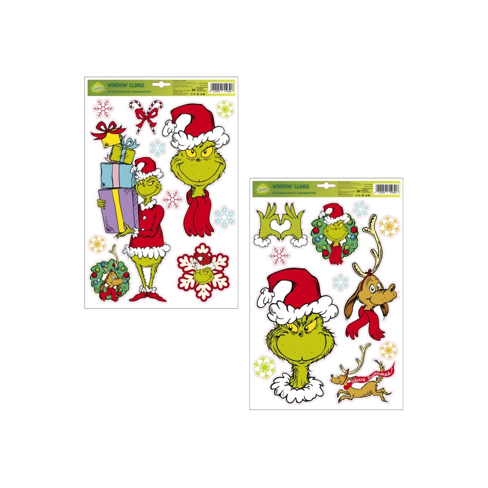Αυτοκόλλητα Παραθύρου Grinch σε 2 σχέδια 40εκ