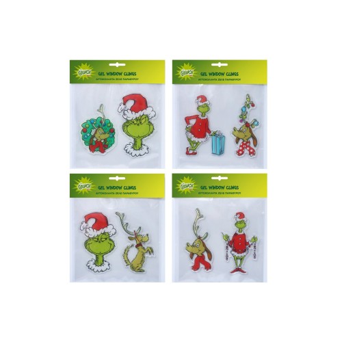 Διακοσμητικά αυτοκόλλητα gel Παραθύρου Grinch σε 4 σχέδια 24.5εκ