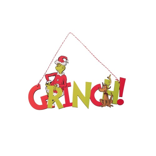 Ξύλινη Κρεμαστή Επιγραφή Grinch και Max 30εκ