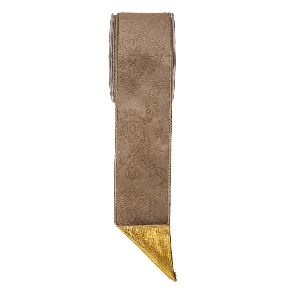 Κορδέλα velvet flock μπεζ-χρυσό loneta foil 6.7cmX4.5m