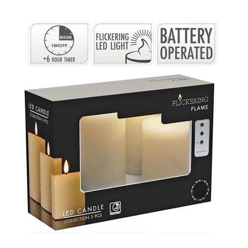 Σετ/3 κεριά led 7.5x10cm-12.5cm-15cm control & timer, εκρού Σετ/3 κεριά led 7.5x10cm-12.5cm-15cm control & timer, εκρού