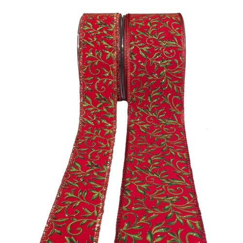 Κορδέλα βελούδινη με σχέδιο κλαδιά 6.7cm x 9m Κορδέλα βελούδινη με σχέδιο κλαδιά 6.7cm x 9m