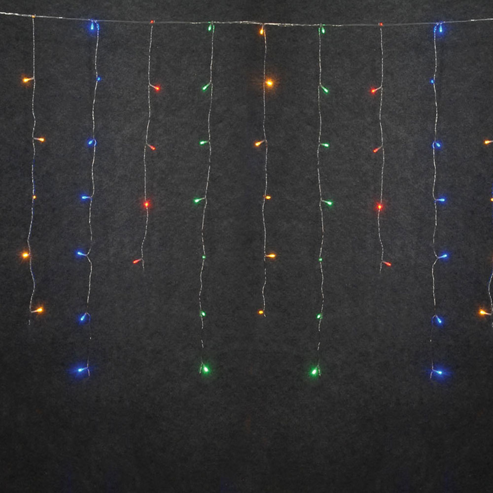 100Led Ασύμμετρη Κουρτίνα Με Επέκταση Και Μετασχηματιστή 200 x 70(h)cm,Διάφανο Καλώδιο/Πολύχρωμο Λαμπάκι.