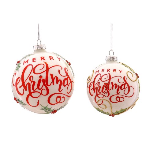 Μπάλα γυάλινη λευκή "Merry Christmass" σε 2 μεγέθη Μπάλα γυάλινη λευκή "Merry Christmass" σε 2 μεγέθη