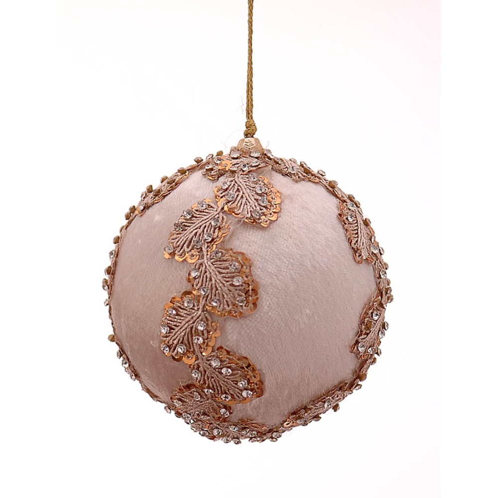 Μπάλα ivory βελούδινη με φύλλα χρυσά 10εκ Μπάλα ivory βελούδινη με φύλλα χρυσά 10εκ
