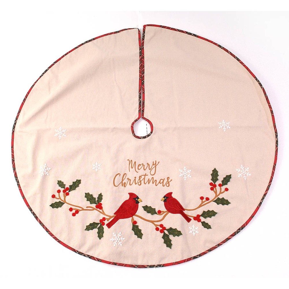 Ποδιά δέντρου Merry Christmass μπεζ με πουλάκια 122εκ. Ποδιά δέντρου Merry Christmass μπεζ με πουλάκια 122εκ.