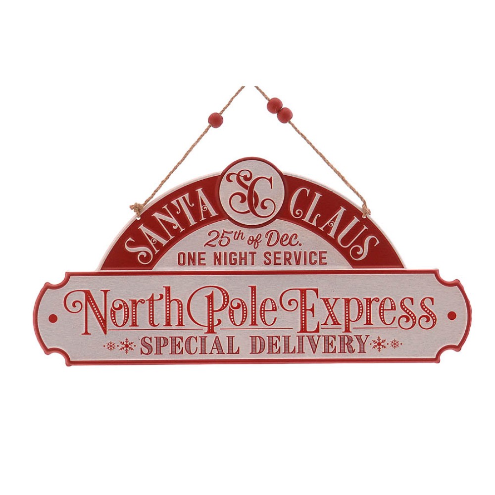 Κόκκινη μεταλλική ταμπέλα North Pole Express 34cm Κόκκινη μεταλλική ταμπέλα North Pole Express 34cm