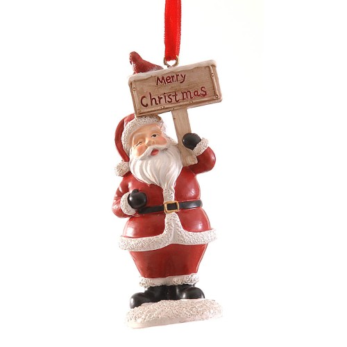 Στολίδι Άγιος Βασίλης πολυρεζίν με ταμπέλα Merry Christmass 11,50cm