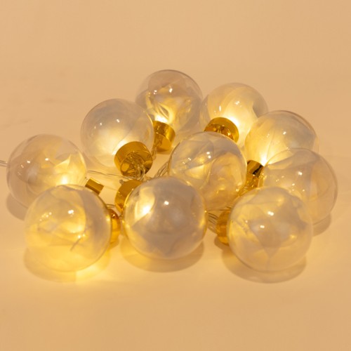 10 LED Διακοσμητικές Μπάλες Με Ασημί Ύφασμα, Μπαταρίας.