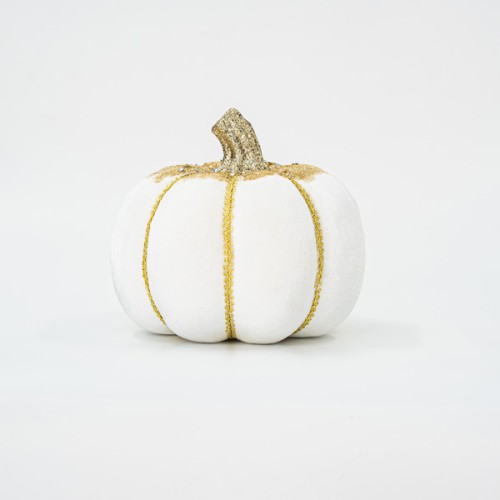 Διακοσμητική κολοκύθα βελούδινη λευκή με χρυσό γκλίτερ 20εκ.