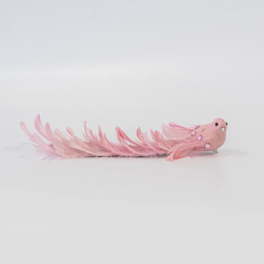 Στολίδι πουλί ροζ με glitter και πούπουλα 35cm Στολίδι πουλί ροζ με glitter και πούπουλα 35cm