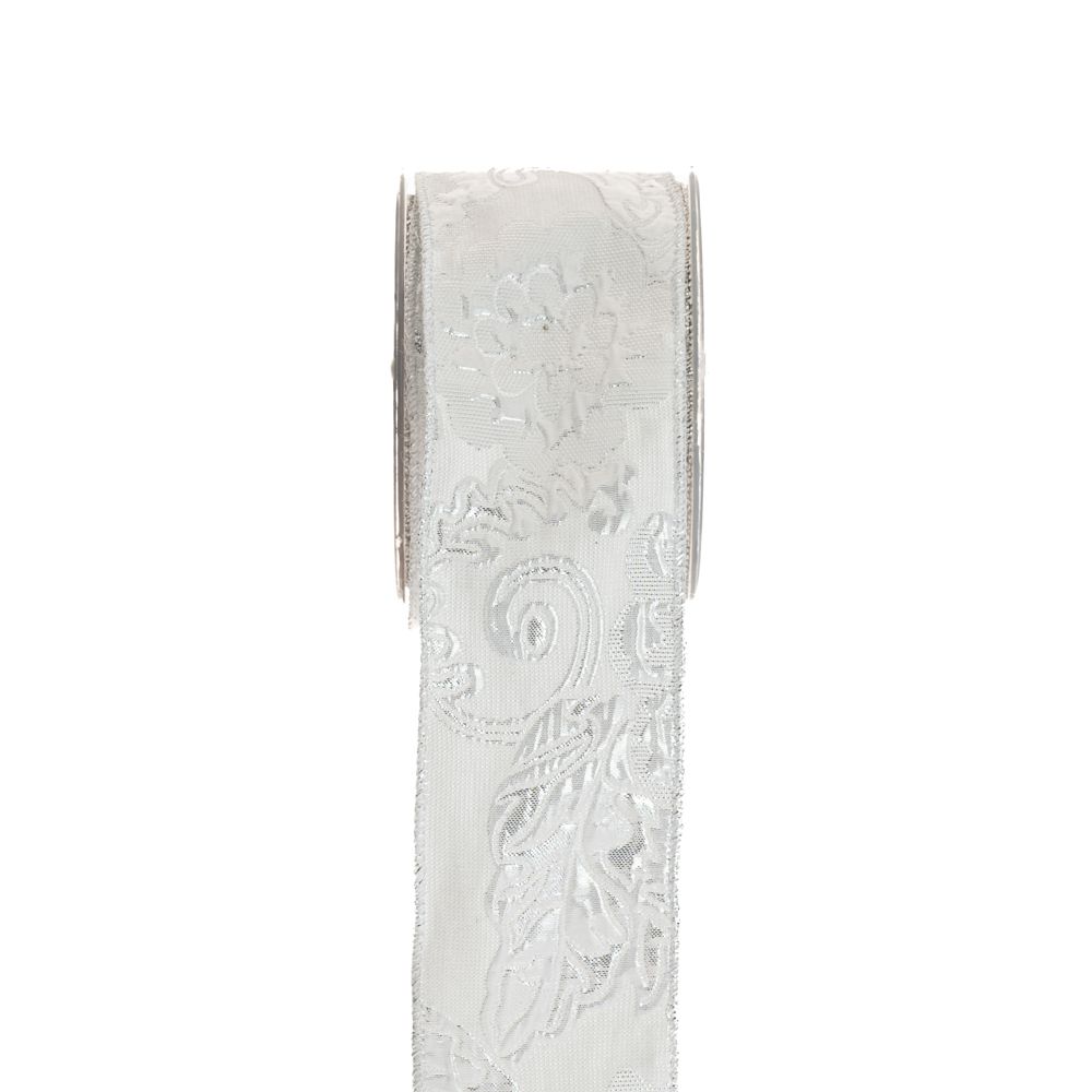 Κορδέλα 6.7Χ4.5cm λευκό ασημί floral brokar Κορδέλα 6.7Χ4.5cm λευκό ασημί floral brokar