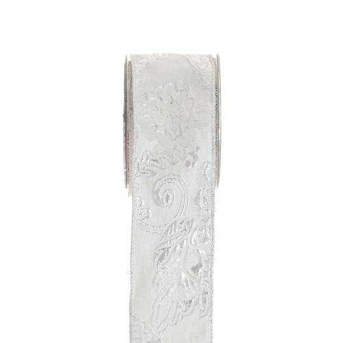 Κορδέλα 6.7Χ4.5cm λευκό ασημί floral brokar Κορδέλα 6.7Χ4.5cm λευκό ασημί floral brokar
